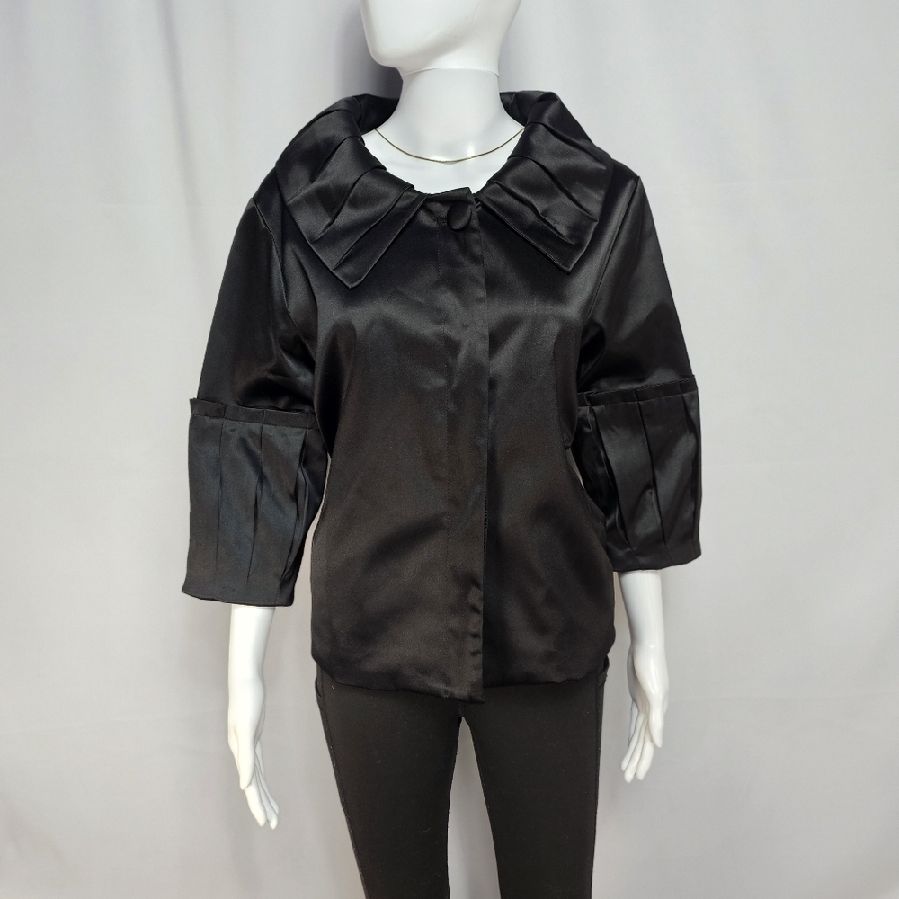 Attention Black Satin Swing Jacket with Oversized Collar Size L